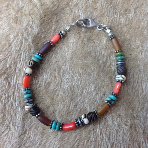 VINTAGE MULTI COLORED 925 BEADED BRACELET - Picture 2 of 4